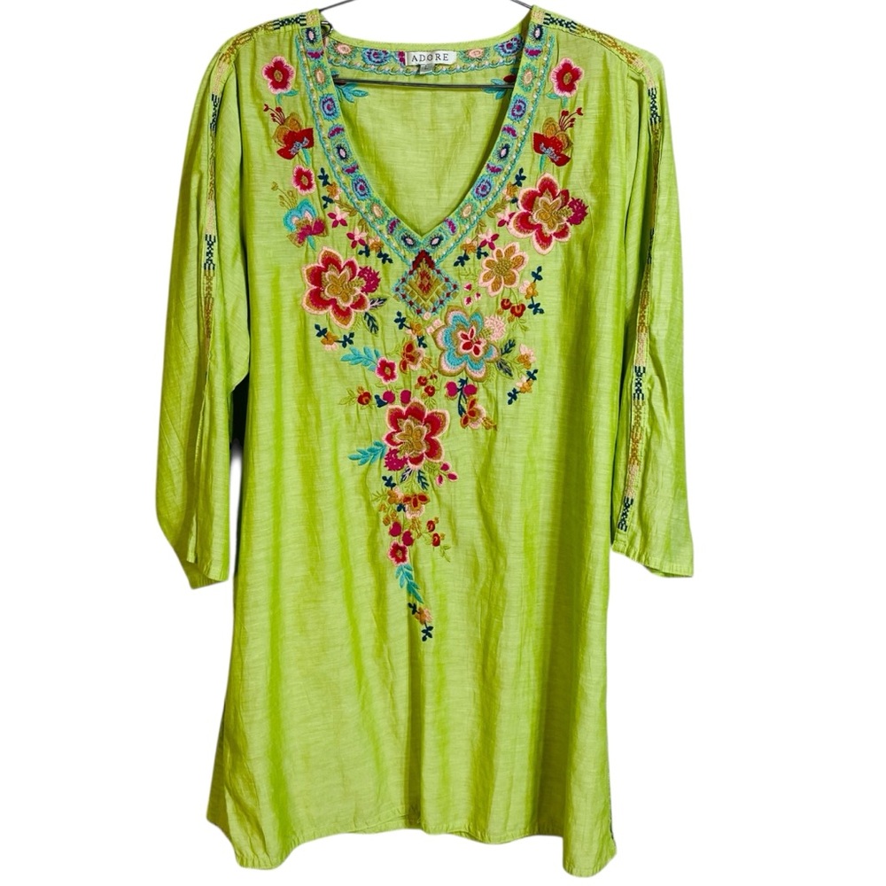 Green Embroidered Tunic Top